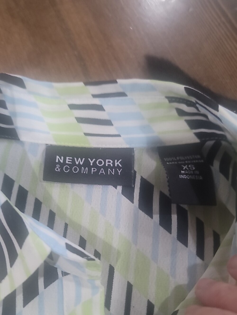 New York & Company Light Blue, Light Green & Black Diagonal Stripe Dress Shirt - Picture 2 of 3